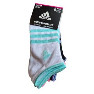 adidas Kids Girl's Superlite No Show Socks 6 Pair Grey White Black Pink Blue New
